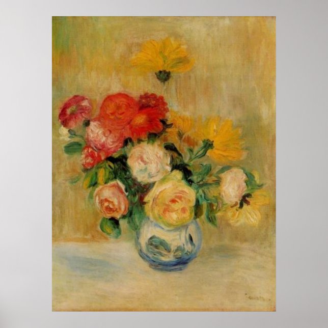 Renoir's A Vase of Roses and Dahlias Poster (Front)