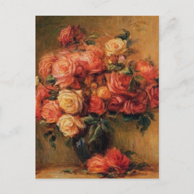 Renoir's Roses in a Vase Still Life Postcard (Front)