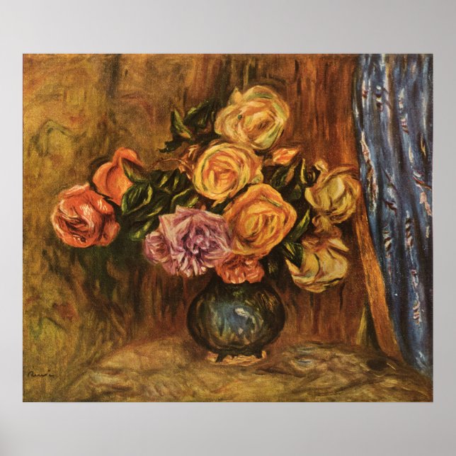 Renoir's Roses in Front of a Blue Curtain (1908) Poster (Front)