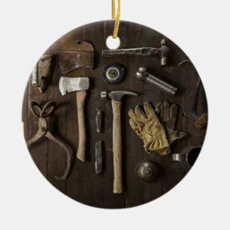 Renovation Themed, Wooden Carpentry Handymen And T Ceramic Tree Decoration