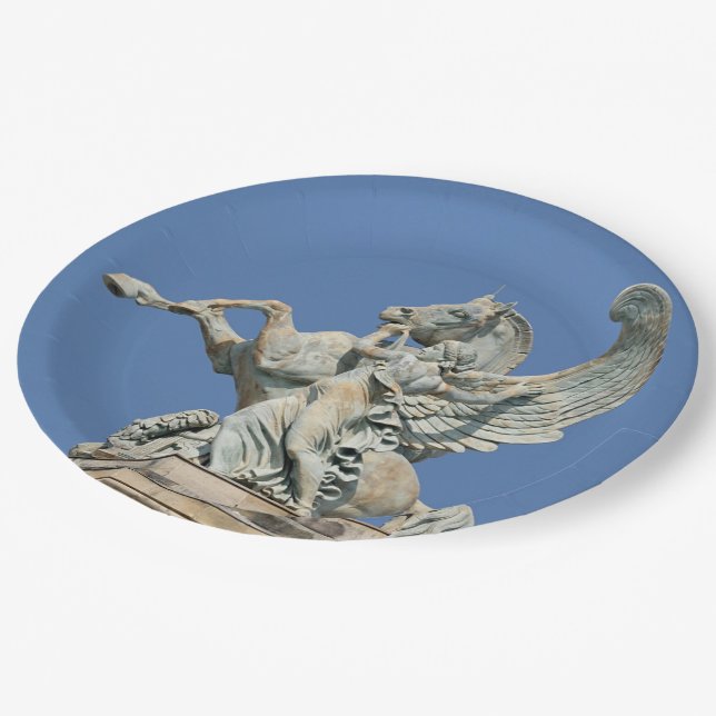 Renown Holding Back Pegasus Paper Plate (Angled)