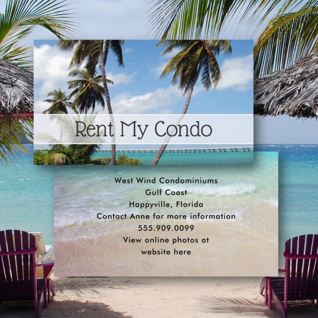 Rent My Condo Tropical Location Tall Palm Trees Business Card (Creator Uploaded)