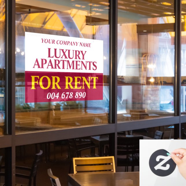 Rental business rent signage banner red yellow window cling (Restaurant Window)