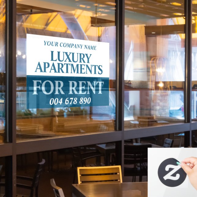 Rental business rental apartments sign white blue (Restaurant Window)