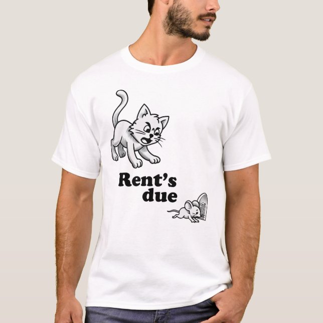 Rent's Due Funny Cat T-Shirt – Cartoon Landlord Ch (Front)