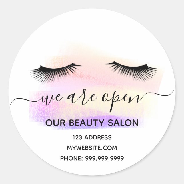 Reopening beauty salon light white lashes pastel classic round sticker (Front)