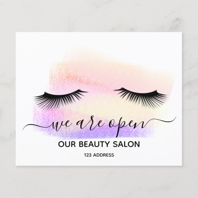 Reopening beauty salon light white lashes pastel flyer (Front)
