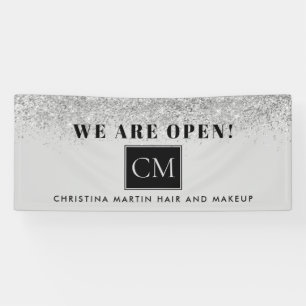 Reopening Hair and Makeup Silver Grey Glitter Banner