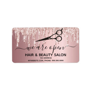 Reopening hair beauty salon rose gold glitter label