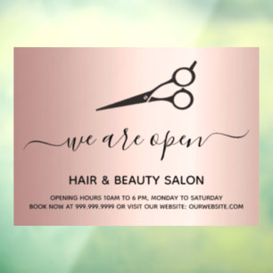 Reopening hair beauty salon rose gold window cling