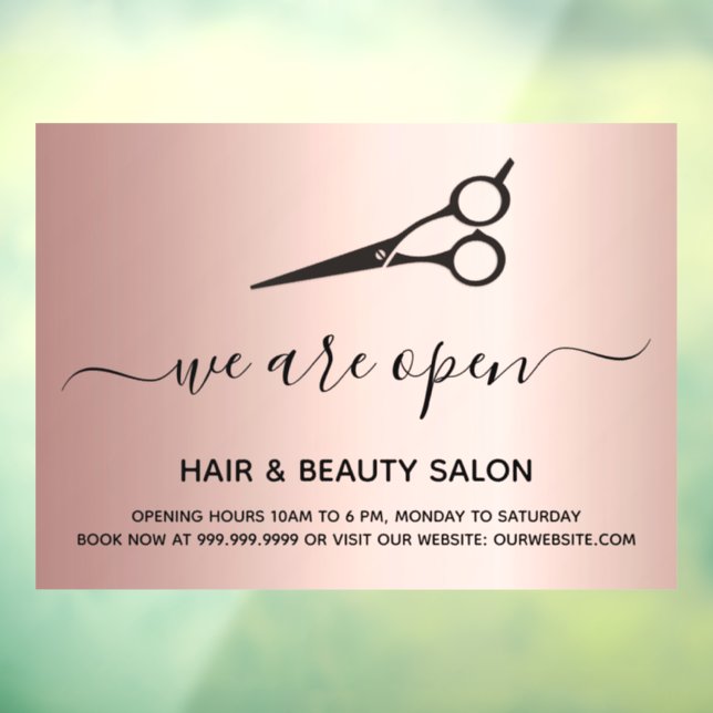 Reopening hair beauty salon rose gold window cling (Sheet 3)