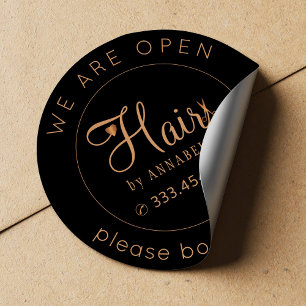 Reopening hair stylist name visit appointment gold classic round sticker