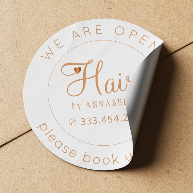 Reopening hair stylist name visit appointment gold classic round sticker (Creator Uploaded)