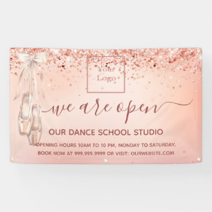 Reopening rose gold pink ballet dance school banner
