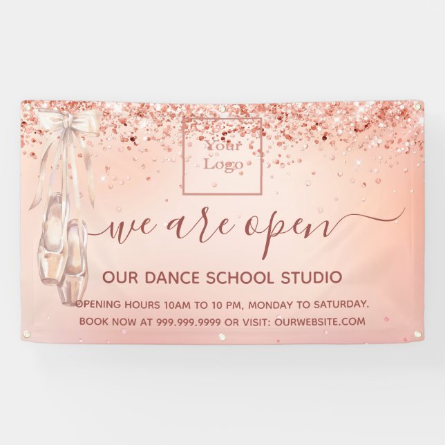 Reopening rose gold pink ballet dance school  banner (Horizontal)