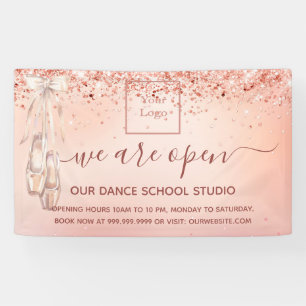 Reopening rose gold pink ballet dance school banner
