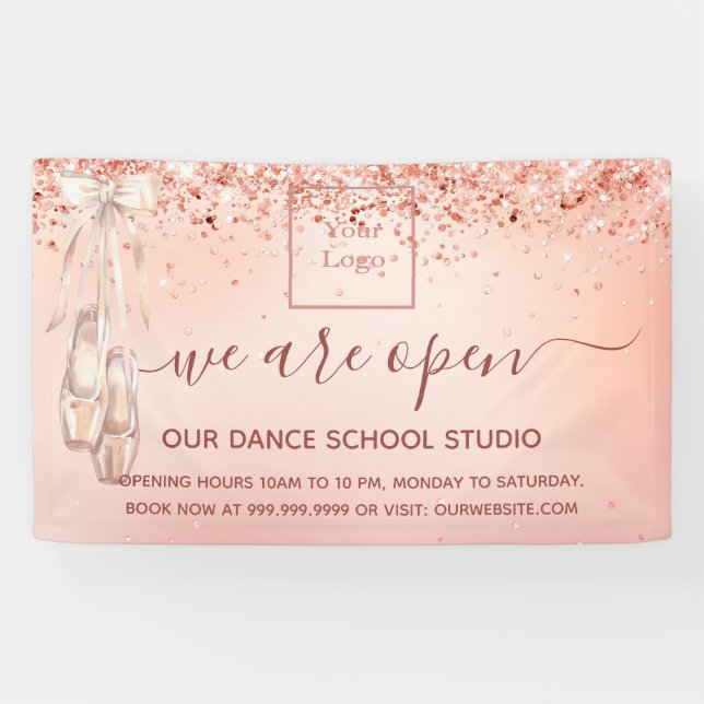 Reopening rose gold pink ballet dance school  banner (Horizontal)
