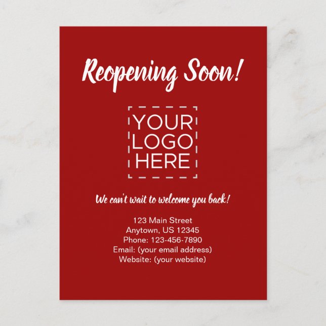 Reopening Soon Business Reopening Announcement Red Postcard (Front)