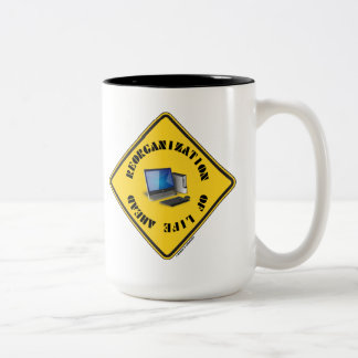 Reorganisation Of Life Ahead Yellow Warning Sign Two-Tone Coffee Mug