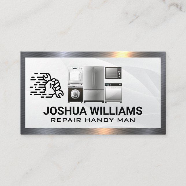 Repair Fix Logo | Appliances Metal Background Business Card (Front)