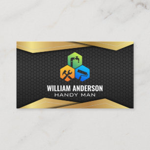 Repair Service Icons   Gold Black Metal Business Card