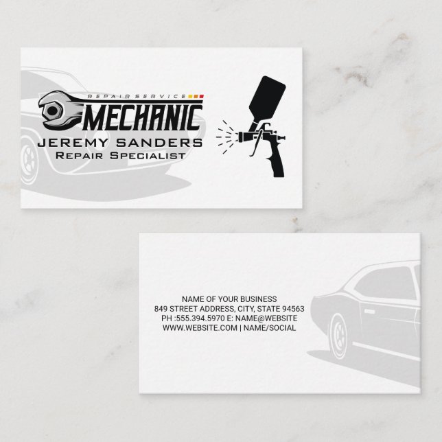 Repair Service Mechanic Wrench Spray Gun Business Card (Front/Back)