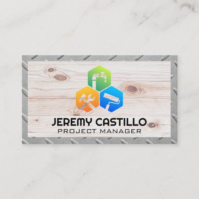 Repair Services Icons | Steel | Wood Business Card (Front)