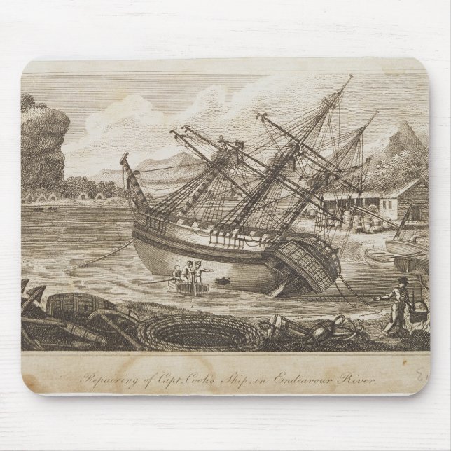 Repairing of Captain Cooks ship Mouse Mat (Front)