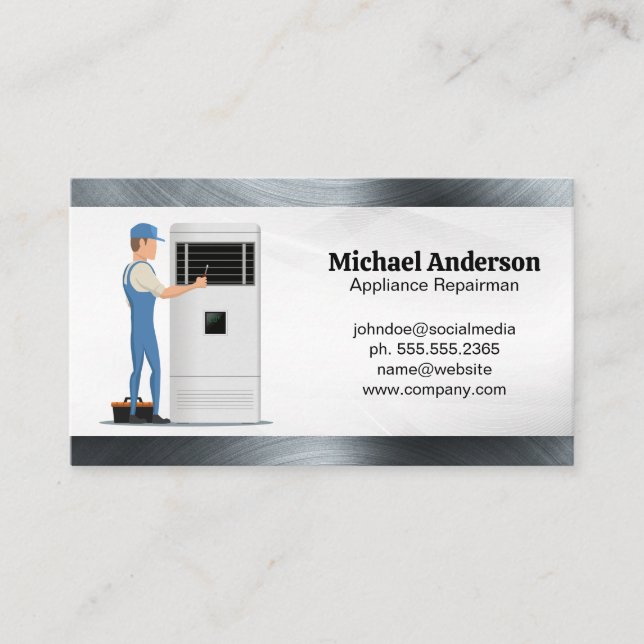 Repairman Fixing AC Unit Appliances Business Card (Front)