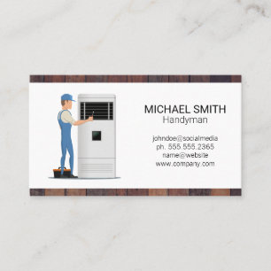 Repairman Fixing AC Unit   Handyman Business Card