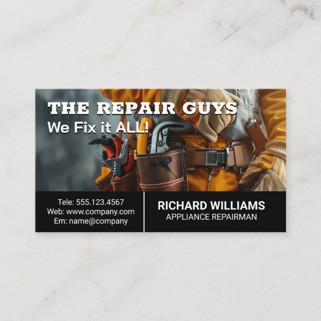 Repairman with Tool Belt Business Card (Front)