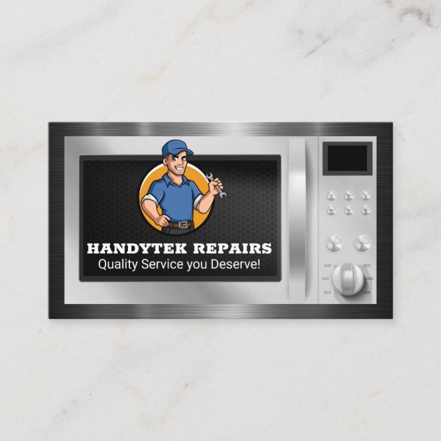 Repairman with Wrench | Microwave Appliance Business Card (Front)