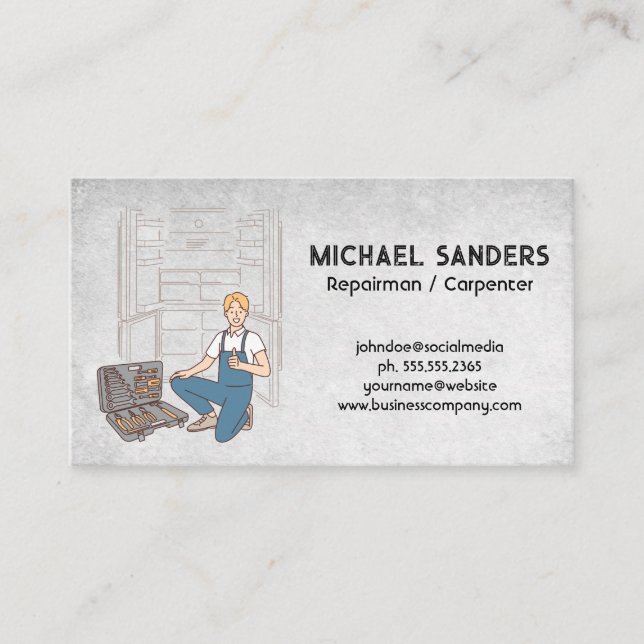 Repairman Working on Refrigerator  Business Card (Front)