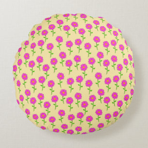 Repeat Flower Pattern with Hot Pink Flowers Round Cushion
