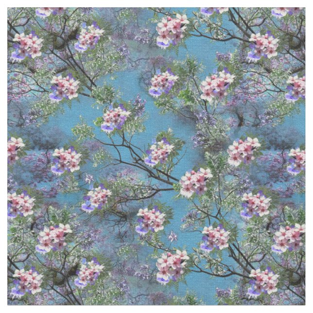 Repeat Jacaranda Blooms in Purple,Pink, Rose Fabric (Close Up)