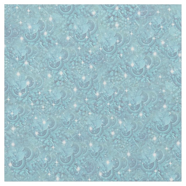 Repeat mix Blue Patterns with White Sparkles Fabric (Close Up)