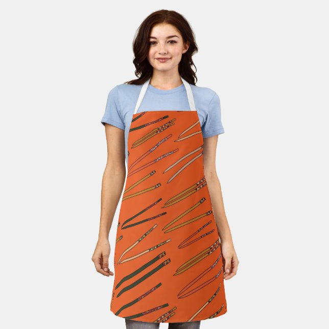 Repeat pattern with hand drawn chopsticks apron (Worn)