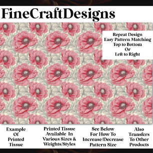 Repeat Red Pink Grey Poppy Pattern BU7 Decoupage Tissue Paper