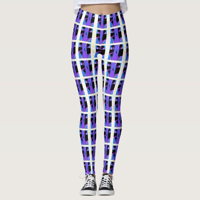 Repeated blue's image generating striped shapes? leggings (Front)