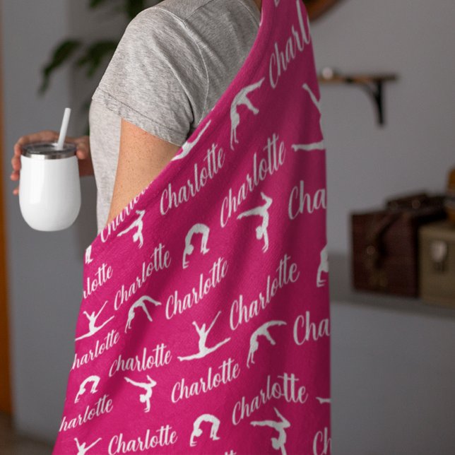 Repeated Names Gymnastics Hot Pink Fleece Blanket (Creator Uploaded)
