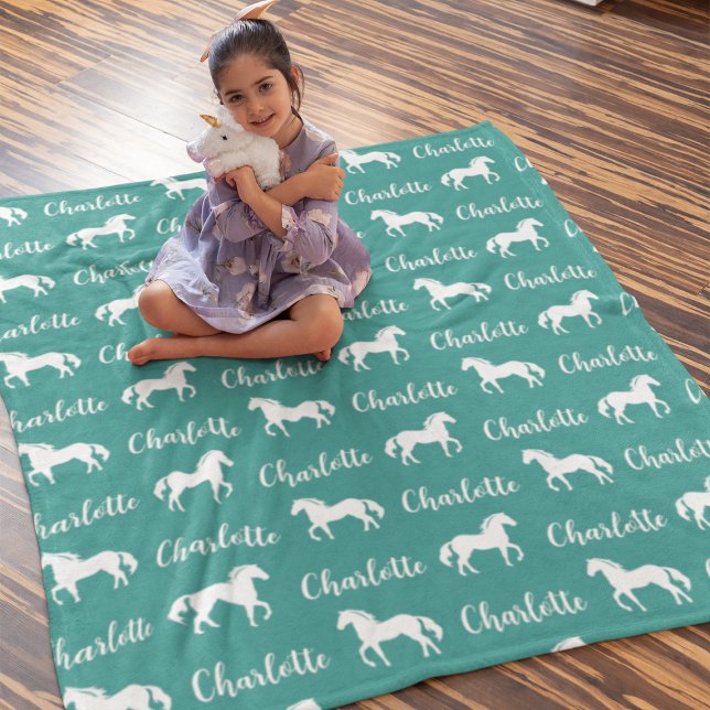 Repeated Names Horse Teal Simple Fleece Blanket (Creator Uploaded)