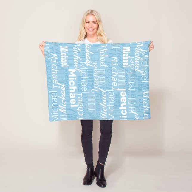 Repeated Personalised Names Shades of Blue Fleece Blanket (In Situ)
