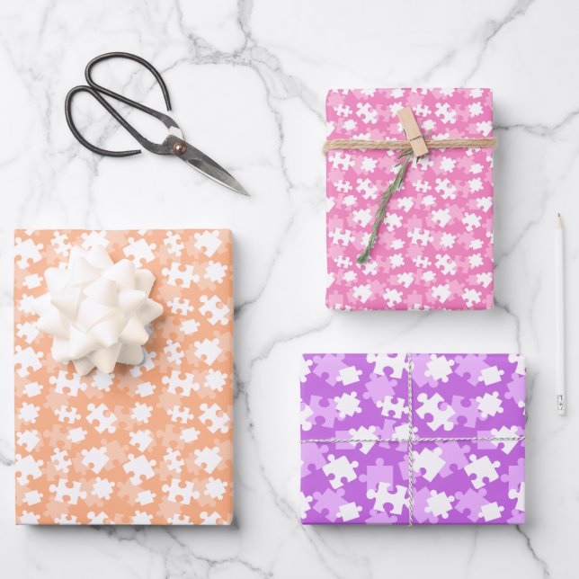 Repeated Puzzle Pieces Pattern Wrapping Paper Sheet (Front)