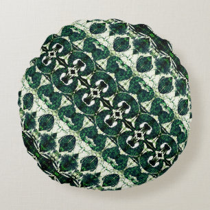 Repeated rough emerald green under white texture t round cushion