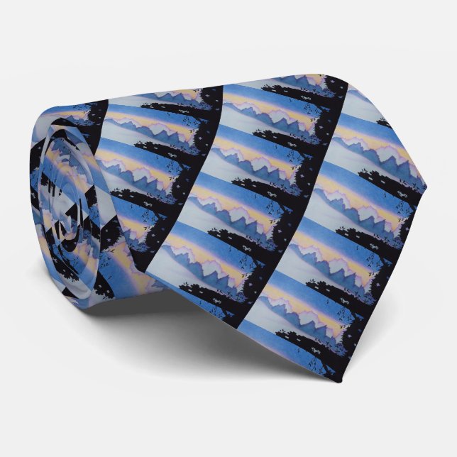 repeated stylised miniture landscape pictures art tie (Rolled)