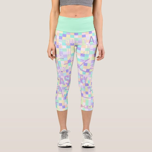 Repeating Ashley Mauve Tones Pastel Chequerboard C Capri Leggings (Front)