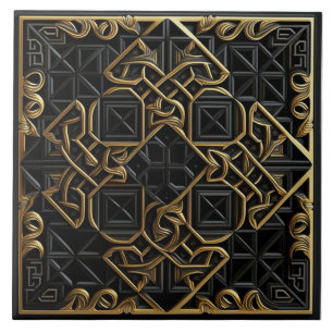 Repeating Black Gold Mosaic Accent Ceramic Tile