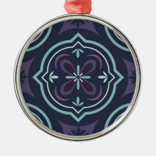 Repeating Blue Botanical Flower Design Metal Tree Decoration