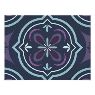 Repeating Blue Botanical Flower Design Photo Print