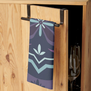 Repeating Blue Botanical Flower Design Tea Towel